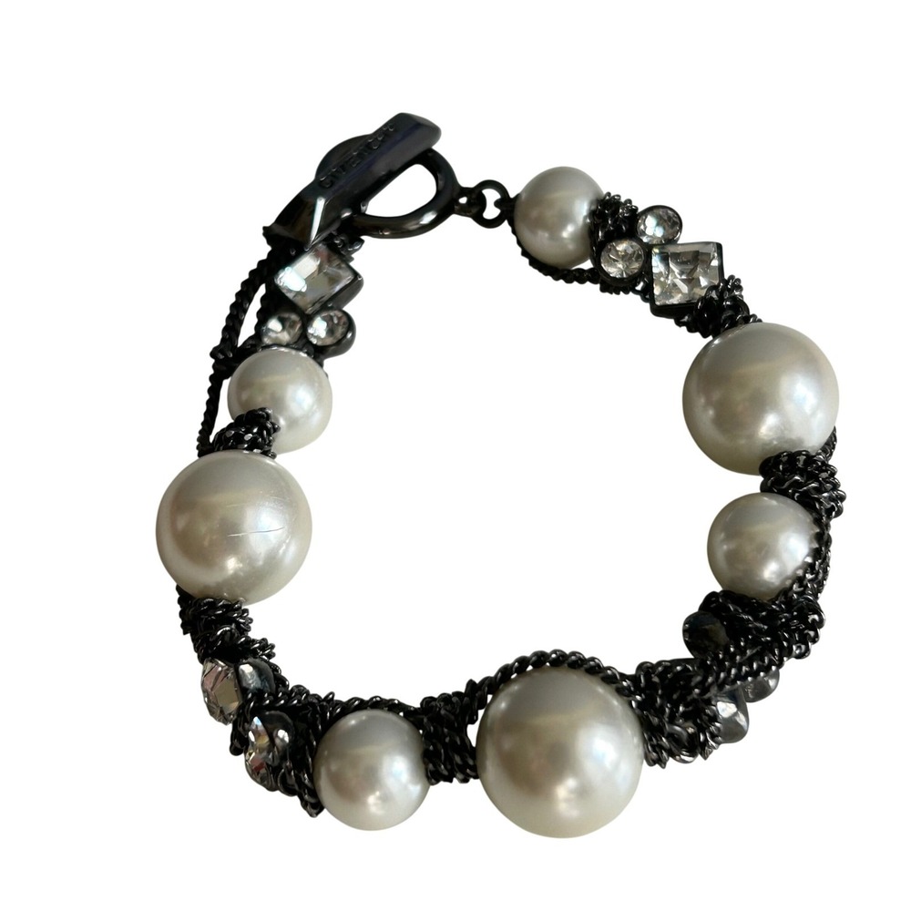 Givenchy bracelet Chains Faux Pearl Gunmetal Crystal Toggle Statement Edgy